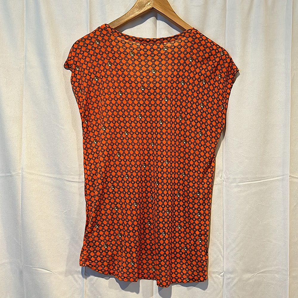 MICHAEL Michael Kors Cap Sleeve Vibrant Orange Chain Pattern Shirt Top *Size S* - Picture 2 of 4